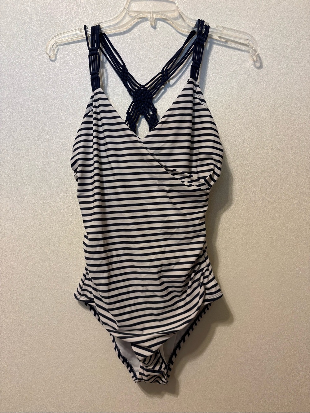 Kona Sol Navy and White Striped One-Piece Swimsuit